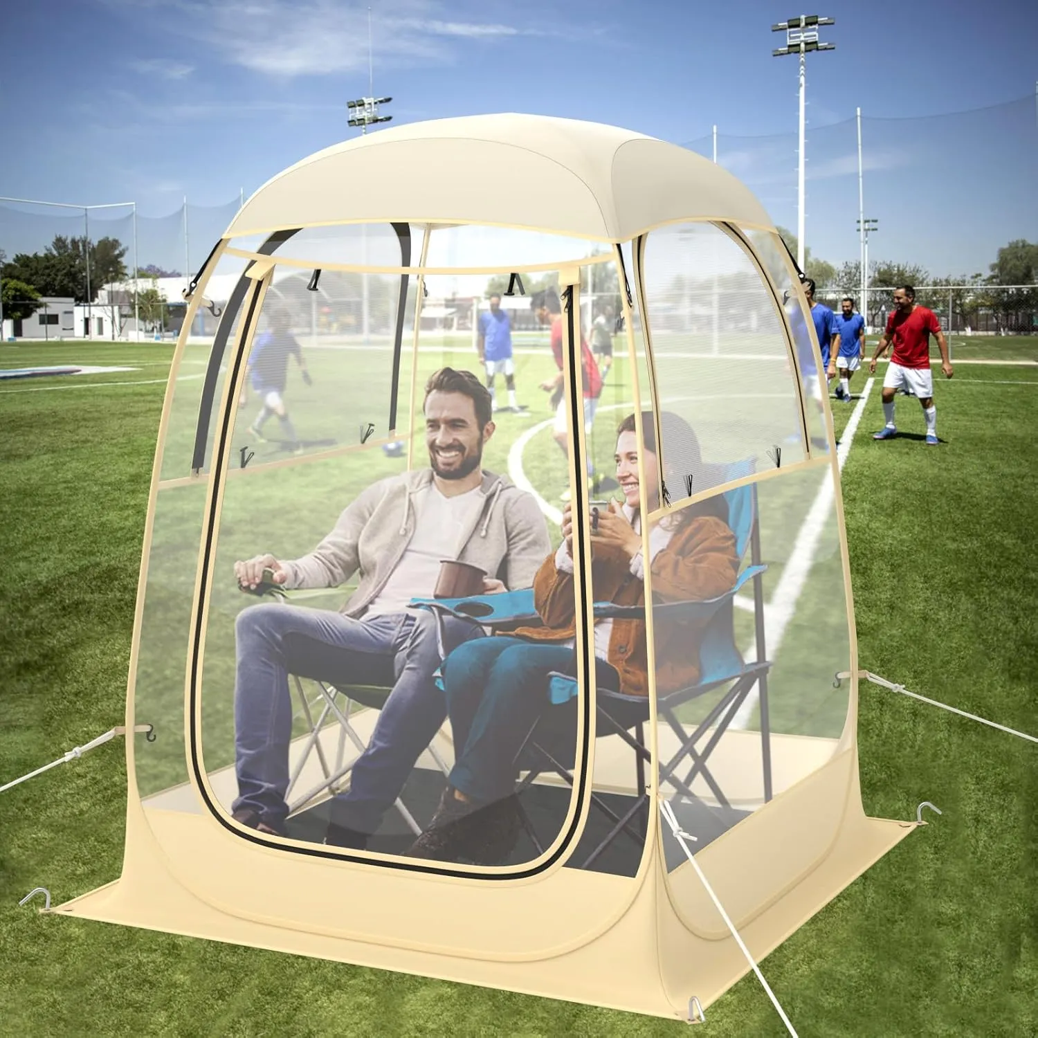 Goplus Sports Pop Up Weather Pod w/Carrying Bag, Floor Mat, Wind Rope, Stakes, Sand Bag, Outdoor Waterproof Clear View Bubble Tent for Parents Watching Events Camping, 4.2x4.2ft/6x6ft