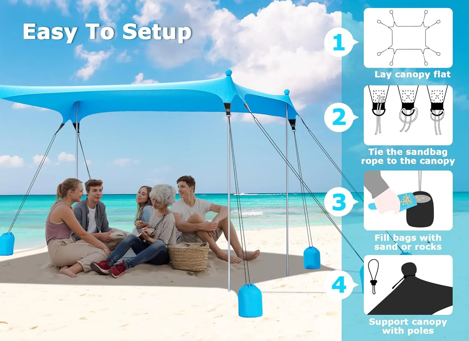 Gorich Beach Tent Sun Shelter with 8 Sandbags, UPF50  Protection & Windproof Pop Up Beach Canopy Tent Sun Shade for Family, Travel & Camping, Easy Setup Canopy Umbrella