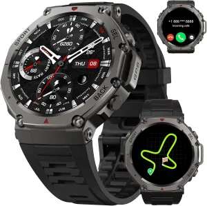 GPS Smartwatch – 50M Waterproof Outdoor Sports Watch with AMOLED Display, Heart Rate Monitor, 170  Sports Modes, Compass, 500mAh Battery (Black)