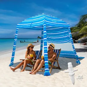 Grandekor 6'x6' UPF 50  Beach Cabana Canopy Tent Instant Setup Sun Shelter with Sidewalls Sand Anchors Hanging Hooks for Family Beach Trips Outdoor Shade Shelter with Windproof Sand Pockets