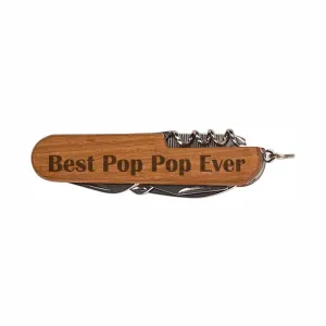 Grandpa Knife Best Pop Pop Ever Wooden 8-Function Multi-Tool Pocket Folding Knife Laser Engraved Dark Wood Fathers Day Christmas Present