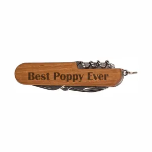Grandpa Knife Best Poppy Ever Wooden 8-Function Multi-Tool Pocket Folding Knife Laser Engraved Dark Wood Fathers Day Christmas Present