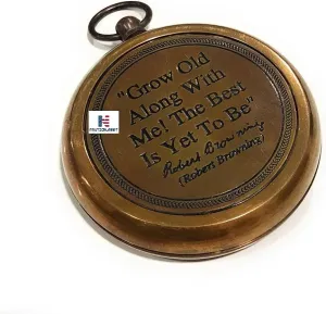 Grow Old with ME Engraved Brass Compass ON Chain Directional Magnetic Compass