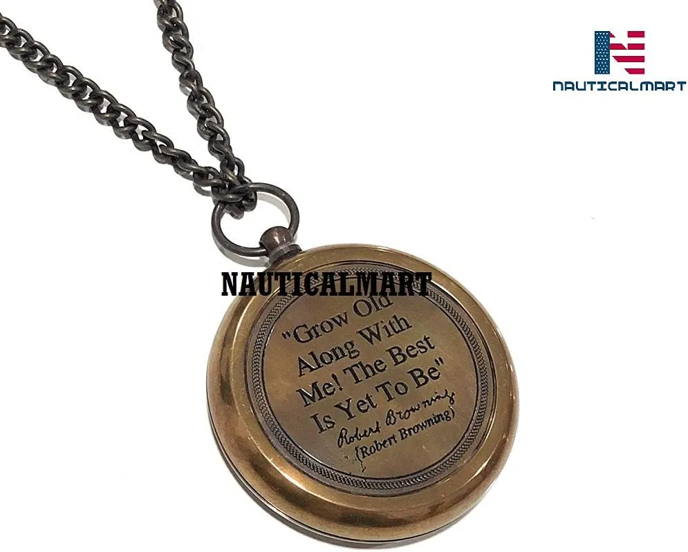 Grow Old with ME Engraved Brass Compass ON Chain Directional Magnetic Compass