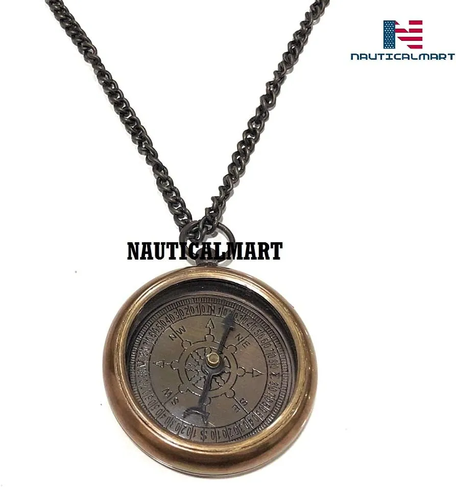 Grow Old with ME Engraved Brass Compass ON Chain Directional Magnetic Compass