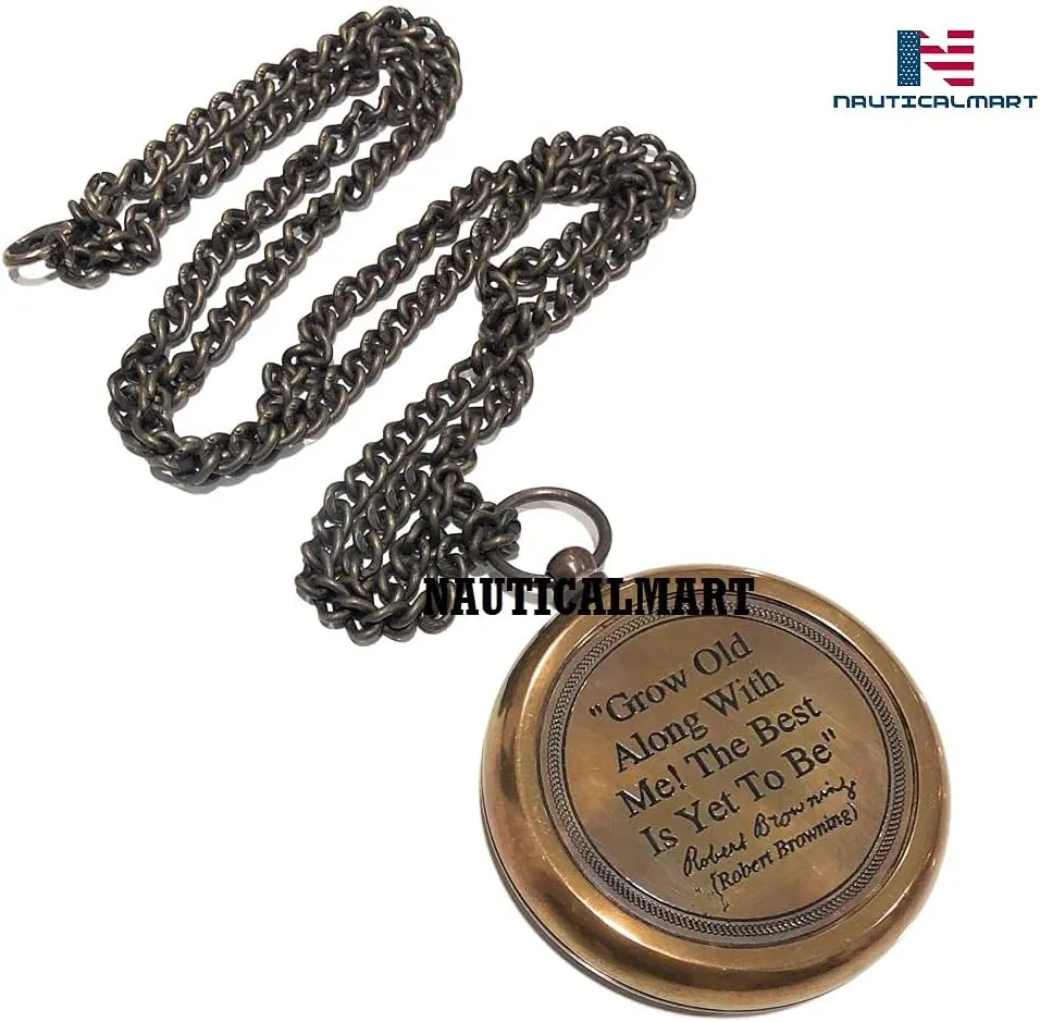 Grow Old with ME Engraved Brass Compass ON Chain Directional Magnetic Compass