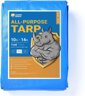 GUARD SHIELD Blue Tarp Waterproof 10x14 Feet Medium Duty All Purpose Poly Tarps Cover 7mil