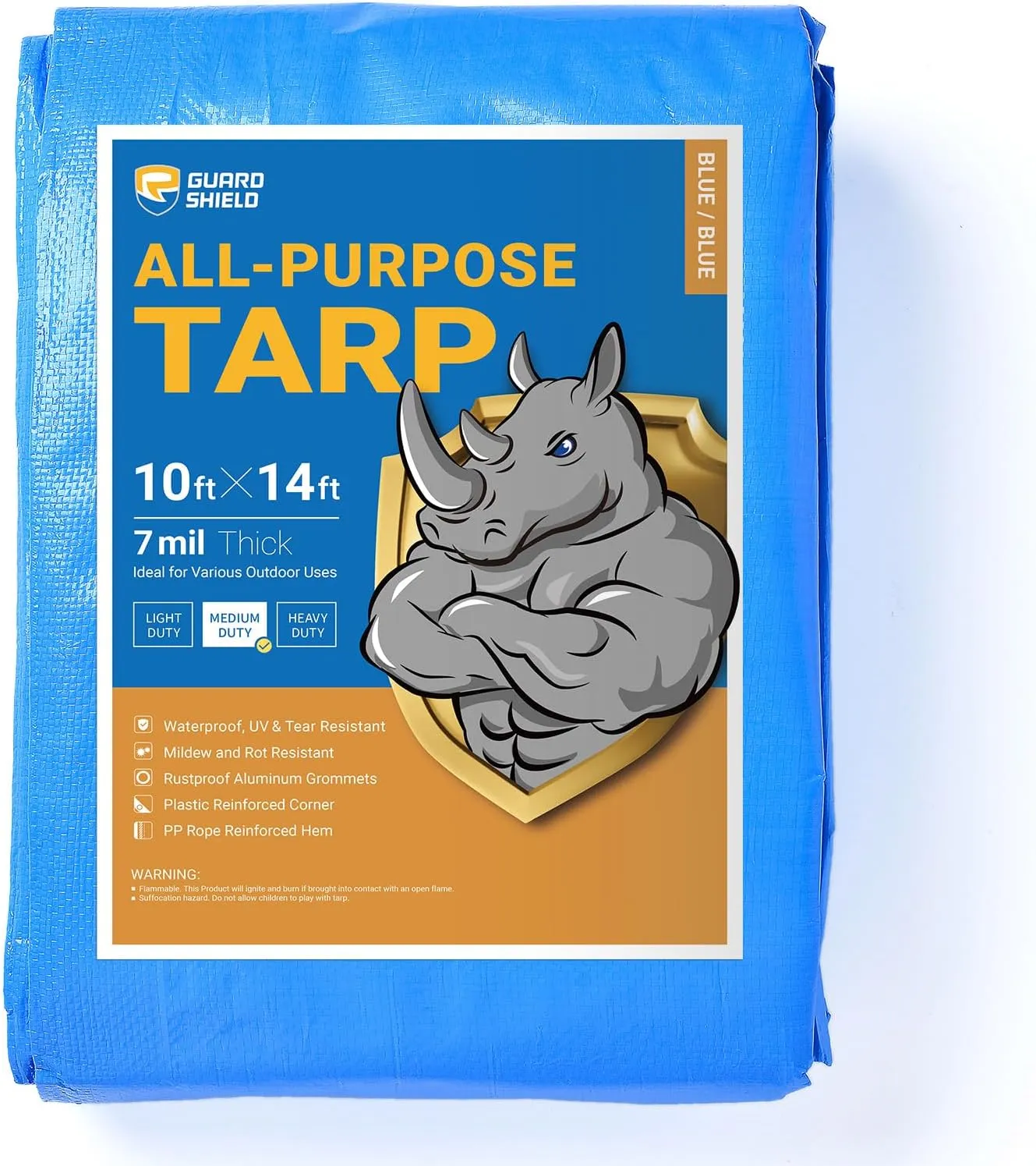 GUARD SHIELD Blue Tarp Waterproof 10x14 Feet Medium Duty All Purpose Poly Tarps Cover 7mil