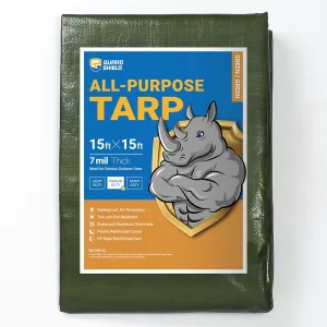 GUARD SHIELD Green Tarp Waterproof 15x15 Feet Medium Duty All Purpose Poly Tarps Cover 7mil