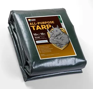 GUARD SHIELD Super Heavy Duty Green/Silver Poly Tarp Cover 10x10 Feet Waterproof 16mil Thick UV and Tear Resistant Tarpaulin with Grommets and Reinforced Edges