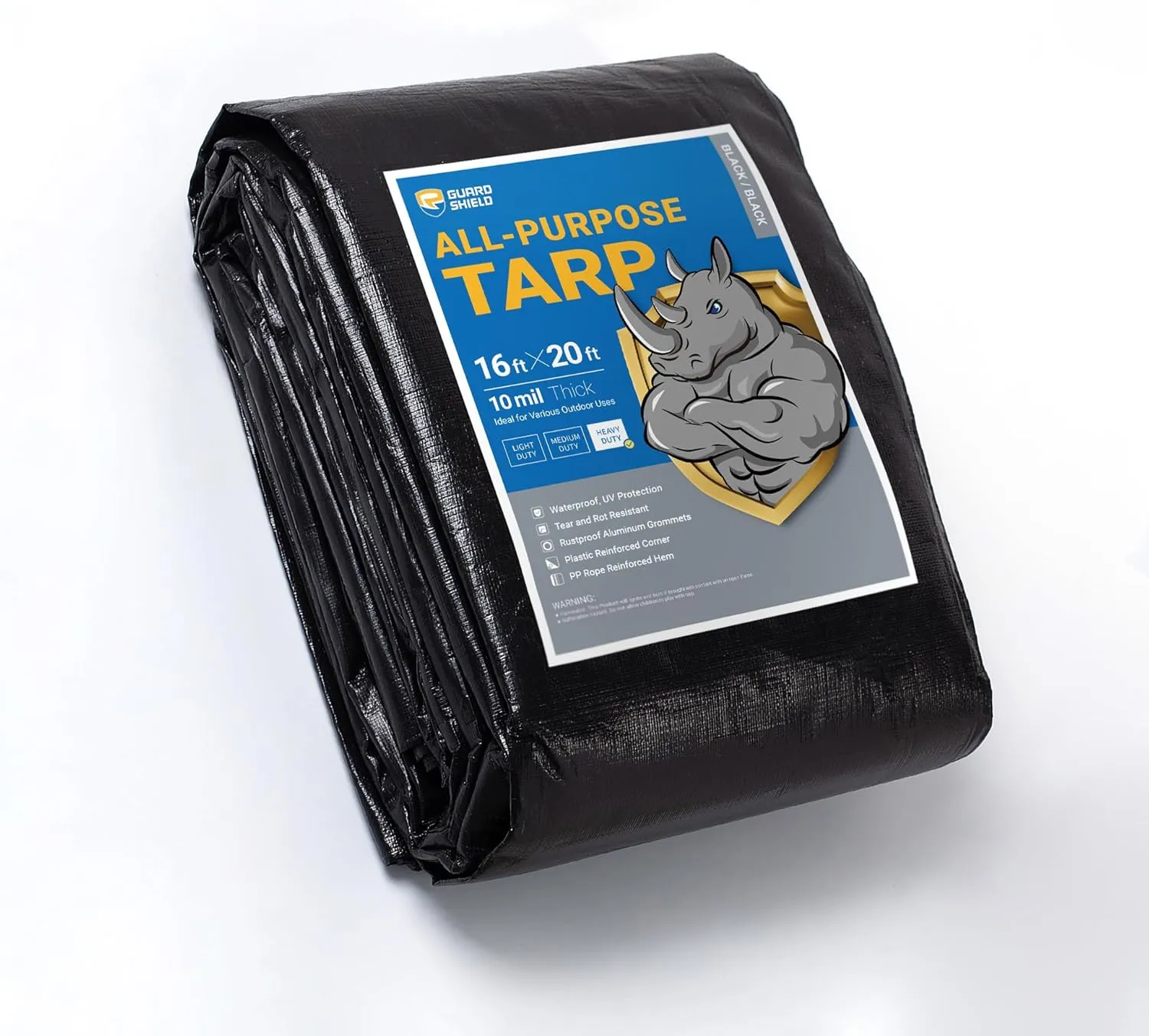 GUARD SHIELD Tarps Heavy Duty Waterproof 16x20 Feet Black Poly Tarp Cover Outdoor Thick UV Resistant Tarpaulin with Grommets 10mil