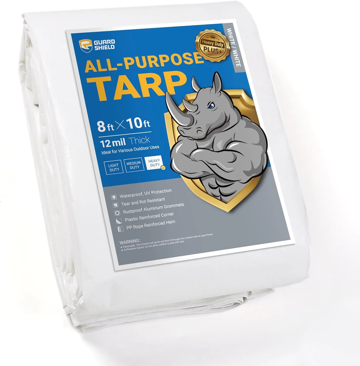 GUARD SHIELD White Tarps Heavy Duty Waterproof 8x10 Feet Large Thick Tarp Cover 12mil