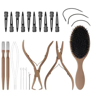 Hair Extension Tool Kit Stainless Steel Hair Extnesion Pliers Weft Extension Microlink Pliers Bead Closer Boar Bristle Hair Brush Sewing Extension