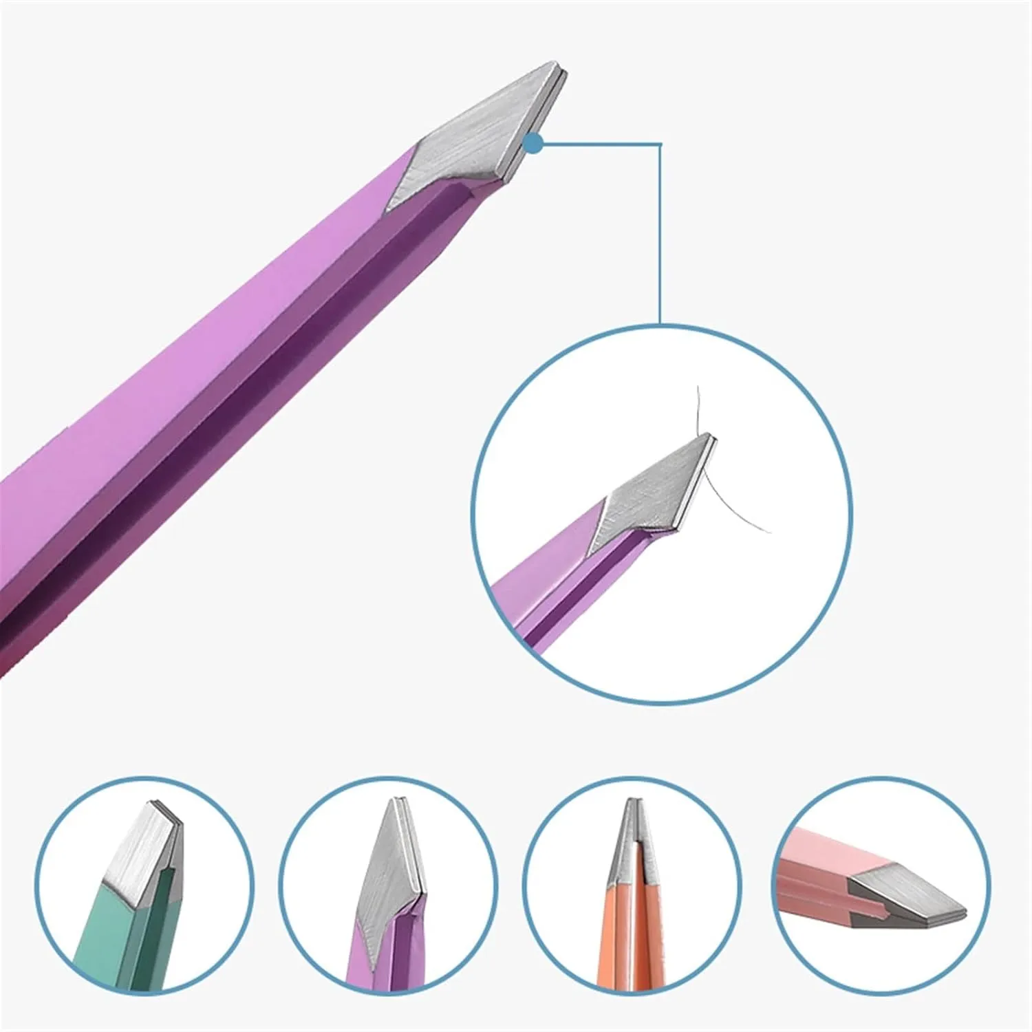 Hair Removal Tweezers Hair Removal Tweezers Stainless Steel Eyebrow Tweezers Pink Slanted Black Tip Point Face Harmless Makeup Beauty Tool Cosmetic(04)