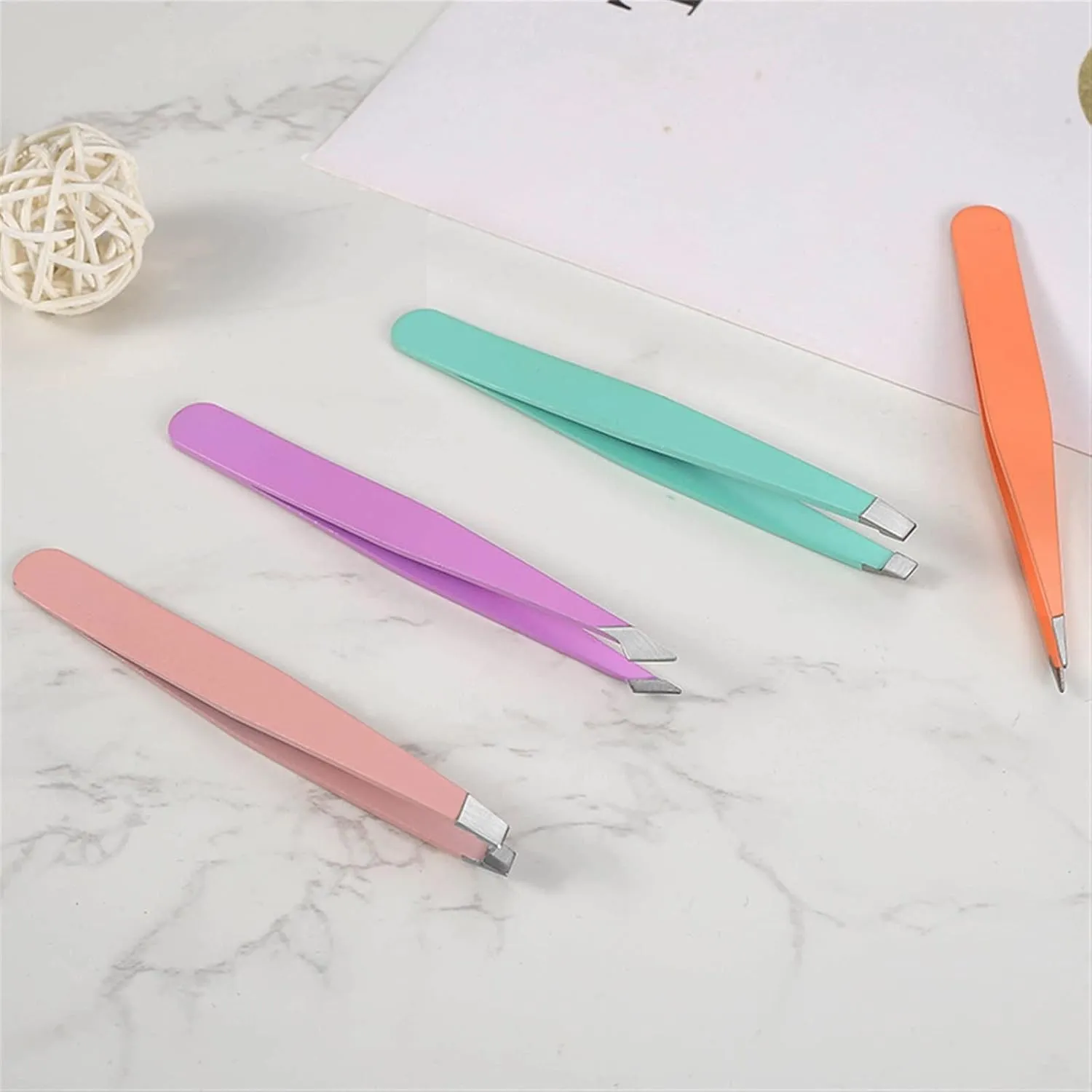 Hair Removal Tweezers Hair Removal Tweezers Stainless Steel Eyebrow Tweezers Pink Slanted Black Tip Point Face Harmless Makeup Beauty Tool Cosmetic(04)