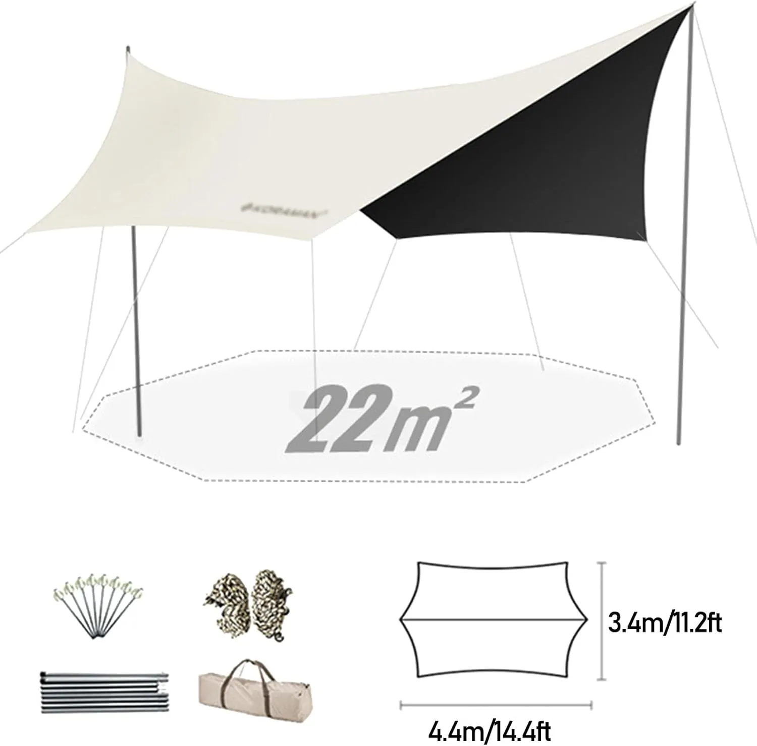 Hammock Tarp, Waterproof Tent Tarp - Rain Shelter for Camping, Picnic,Beach, Outdoor Activities - Camping Gear Must Haves/Easy Set Up Including Tent Stakes and Carry Bag ( Size : 3.4*4.4m/11.2/14.4ft