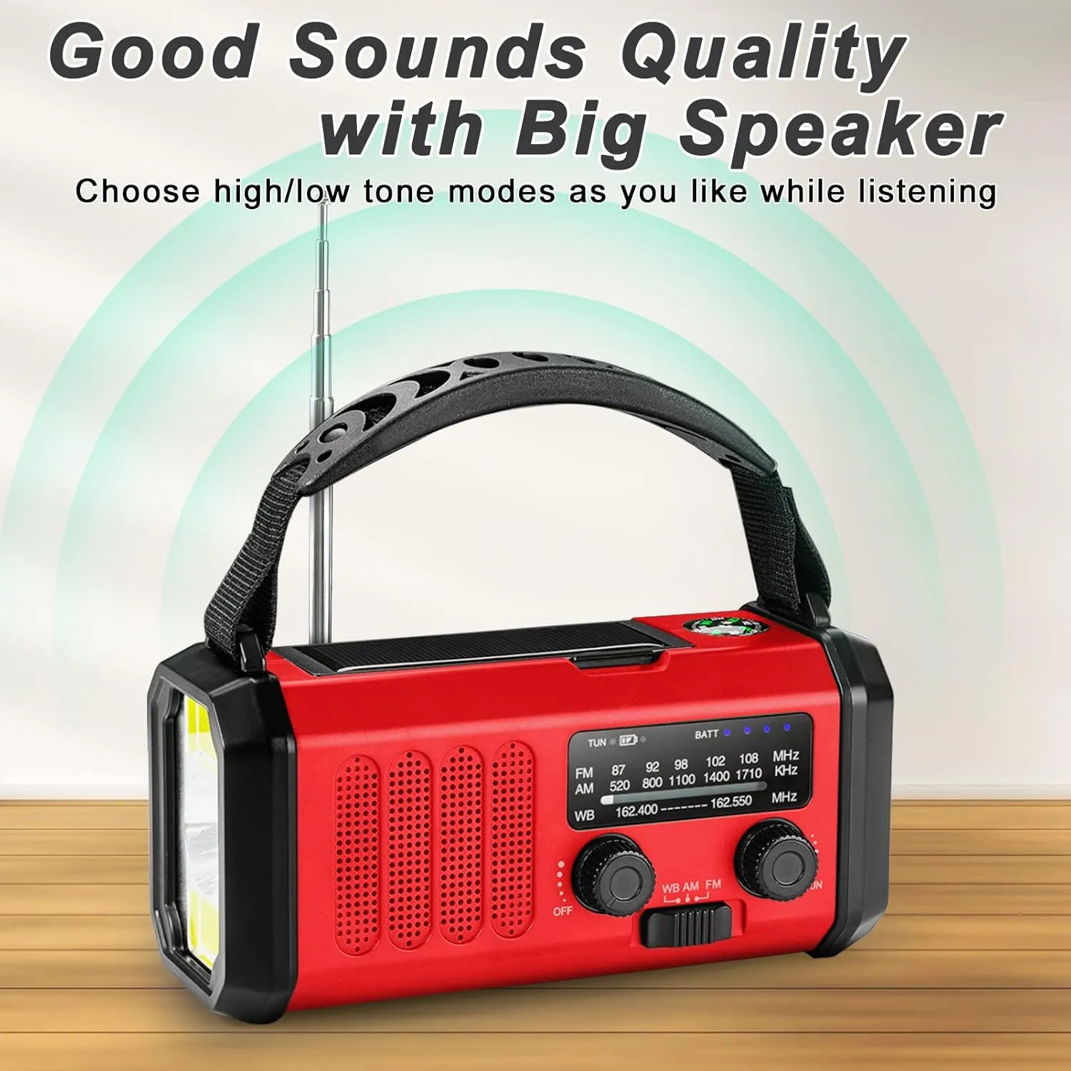 Hand Crank Emergency Radio, 10000mAh Solar Powered NOAA/AM/FM Weather Radio with Multi-Function LED Flashlight and Cell Phone Charger for Indoor/Outdoor Emergencies