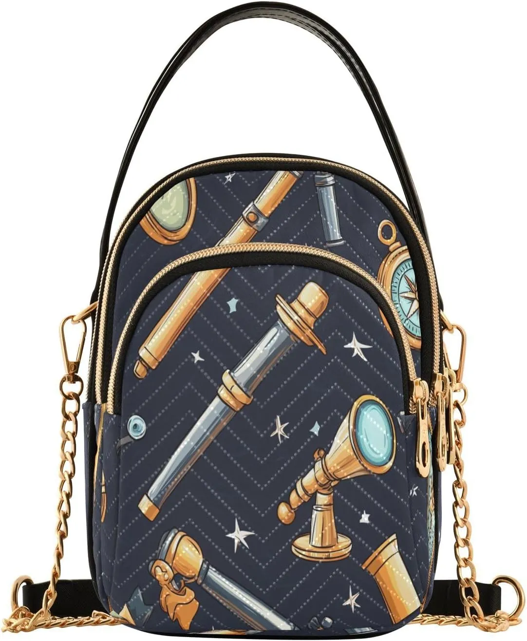 Handbags Stylish Crossbody Handbag with Zipper Shoulder Phone Purse Cell Phone Purse for Women Black Navigation Compass and Telescope
