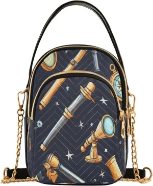 Handbags Stylish Crossbody Handbag with Zipper Shoulder Phone Purse Cell Phone Purse for Women Black Navigation Compass and Telescope