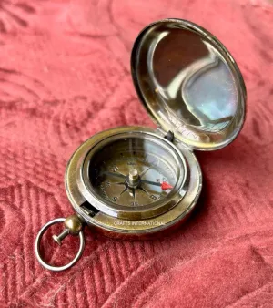 Handcrafted Antique Style Push Button Compass Brass Pocket Navigational Tool Compass for Camping & Hiking Use