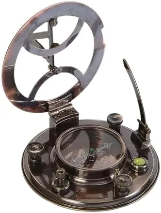 Handcrafted Antique Sundial Compass Solid Brass Pocket Navigational Collectible Compass for Camping & Hiking