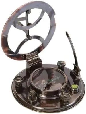 Handcrafted Antique Sundial Compass Solid Brass Pocket Navigational Collectible Compass for Camping & Hiking