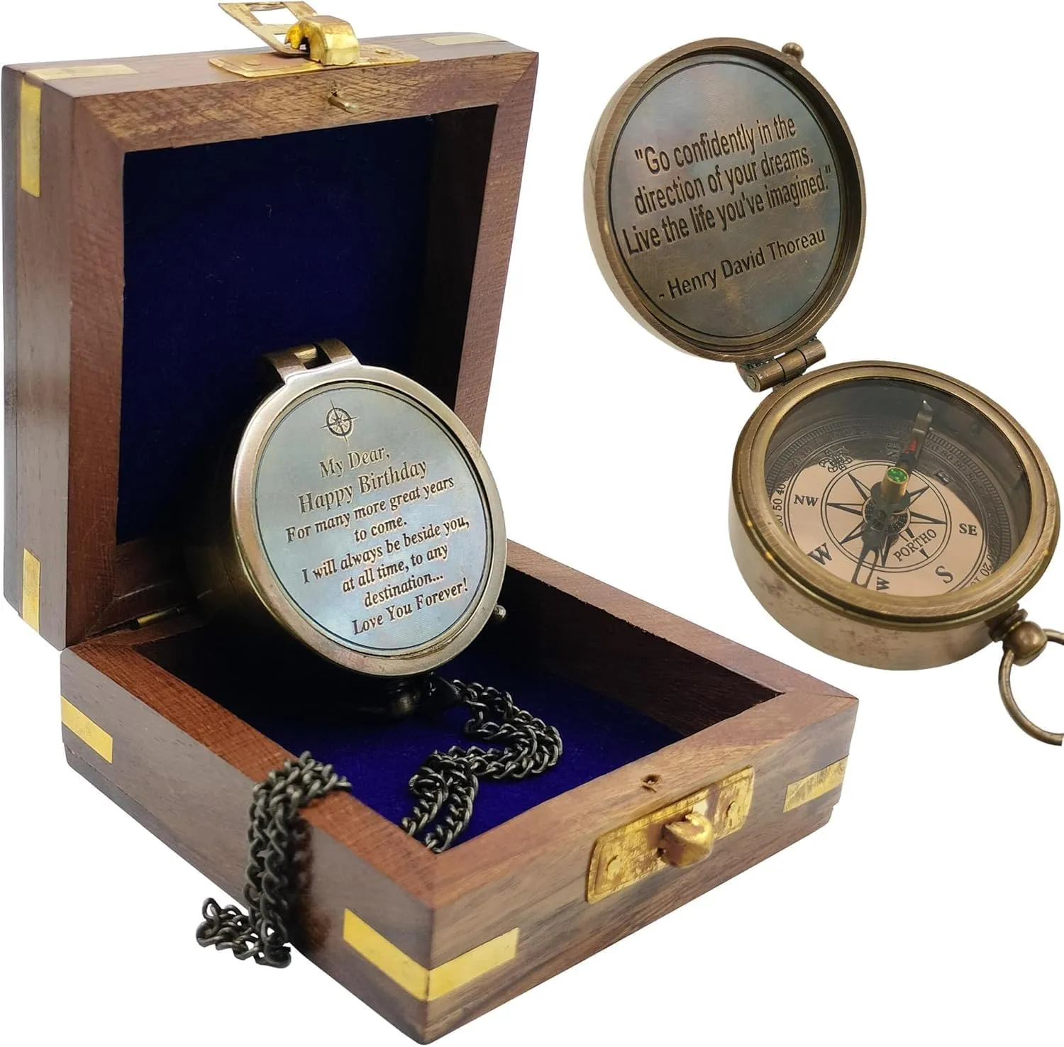 Handmade Studio Thoreau's Go Confidently Embossed Solid Brass Compass with Leather Case – Magnetic Navigation Compass with Scout Oath Inscribed, Timeless Travel Essential