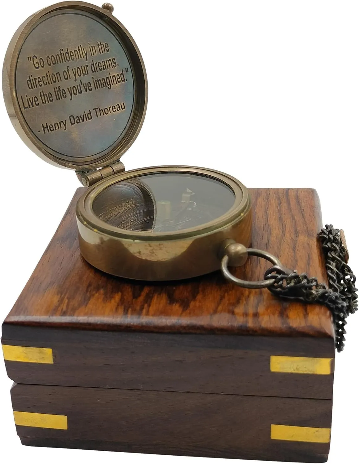 Handmade Studio Thoreau's Go Confidently Embossed Solid Brass Compass with Leather Case – Magnetic Navigation Compass with Scout Oath Inscribed, Timeless Travel Essential