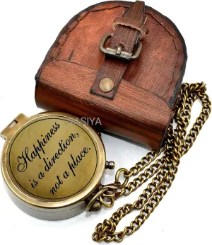 Happines is a Direction not a Place Brass Antique Pocket Compass with Leater Case Campion Compass Hiking Compass Graduation Day Gift Birthday Gift Best Guidance Son/Doughter Gift Compass