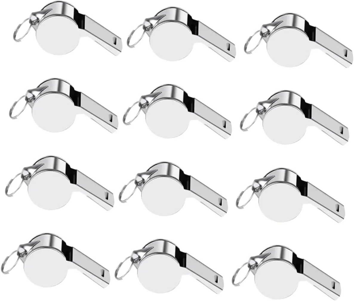 Happyyami 12pcs Outdoor Stainless Steel Referee Whistle with Lanyard Loud Safety Whistle for Sports Camping Emergency Situations Portable First Aid Survival