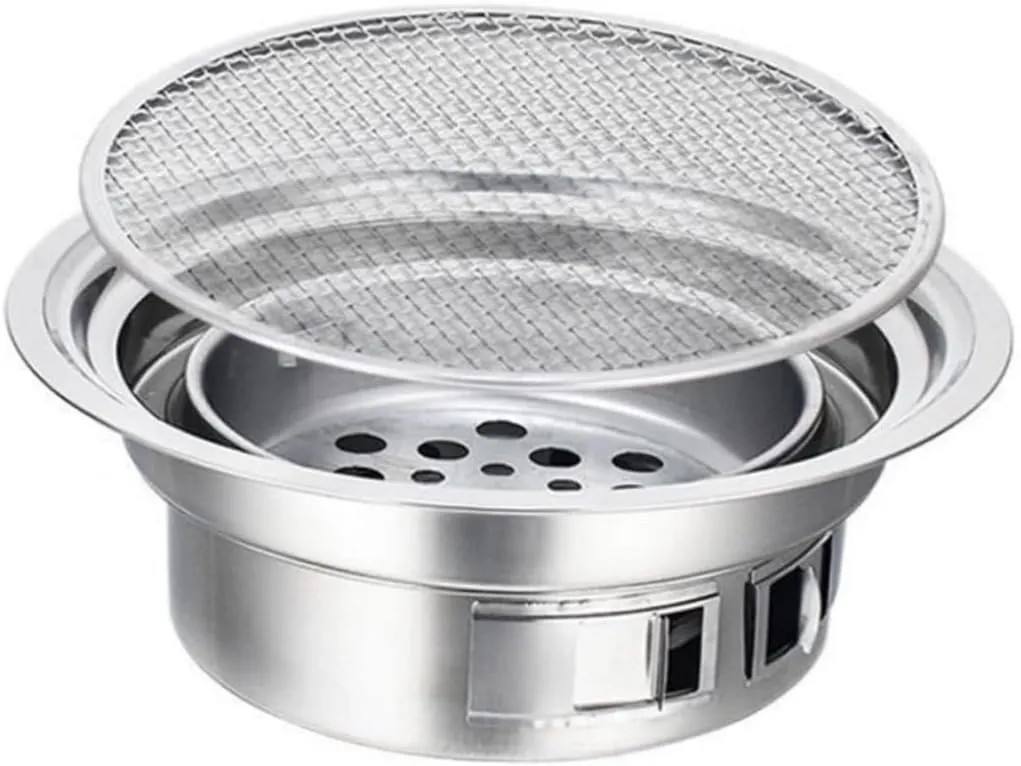 Happyyami 1Set Portable Stainless Steel Outdoor Barbecue Oven Compact Korean Bbq Grill for Camping Picnics Convenient Cooking Easy to Use for Backyard Gatherings