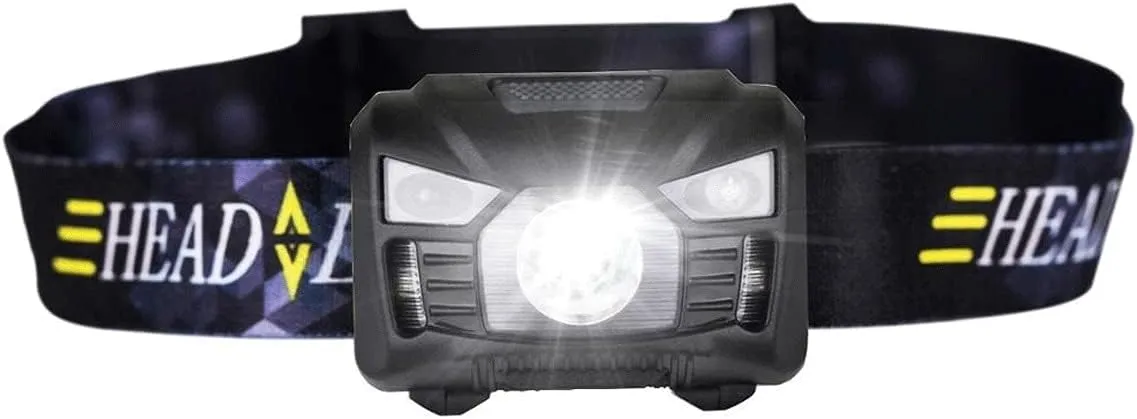 Headlamp Body Motion Sensor Headlamp Induction USB Rechargeable Headlight 2 Switch Modes Head Flashlight Torch lamp (Emitting Color : Red) (Black)