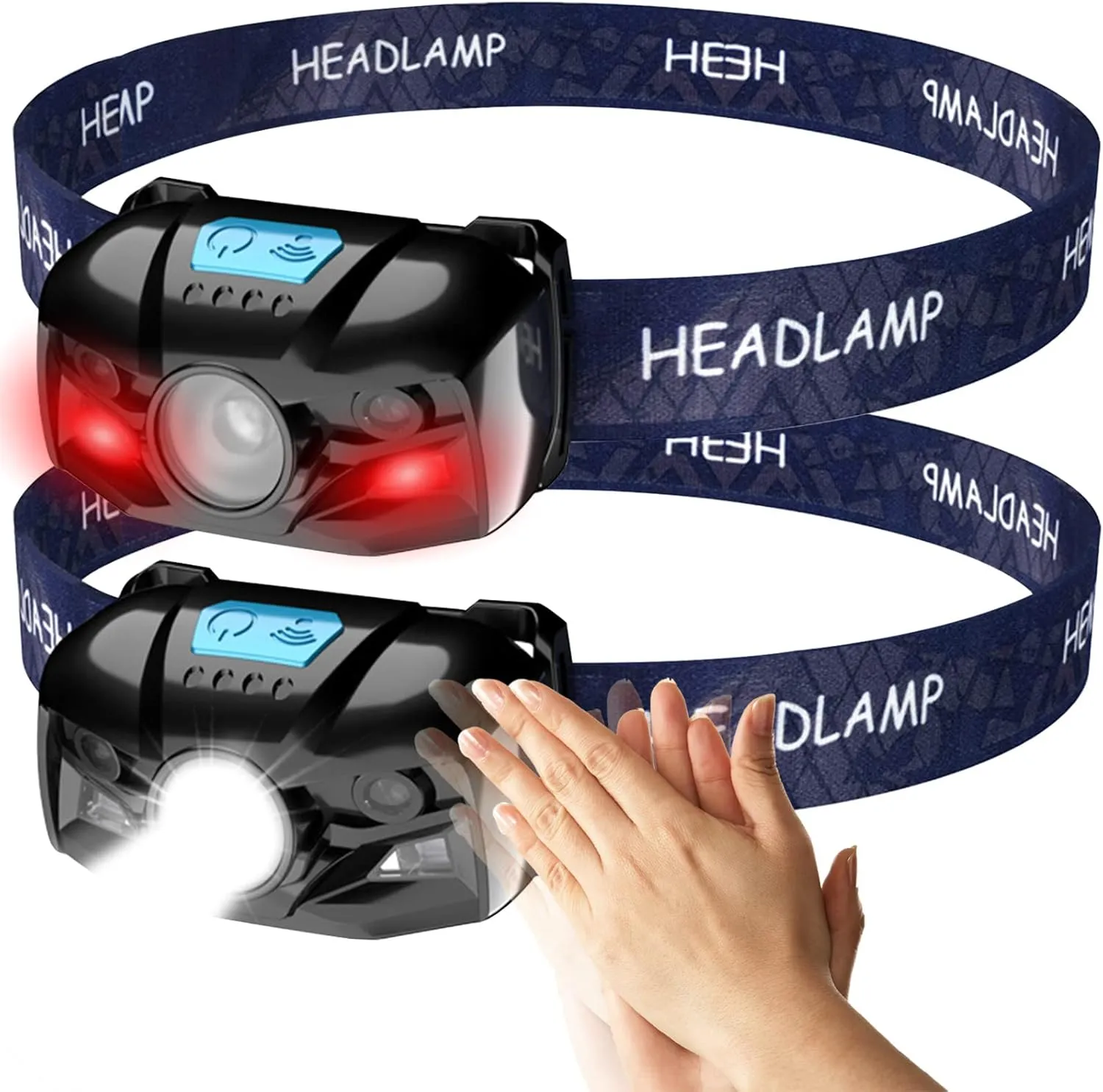 Headlamp Rechargeable, 2 Pack Motion Sensor LED Head Lamp Lightweight Work Light,Super Bright Head Lamp Flashlight 1000 Lumen with White&Red Light, 5 Modes& Waterproof Small Light for Camping Fishing