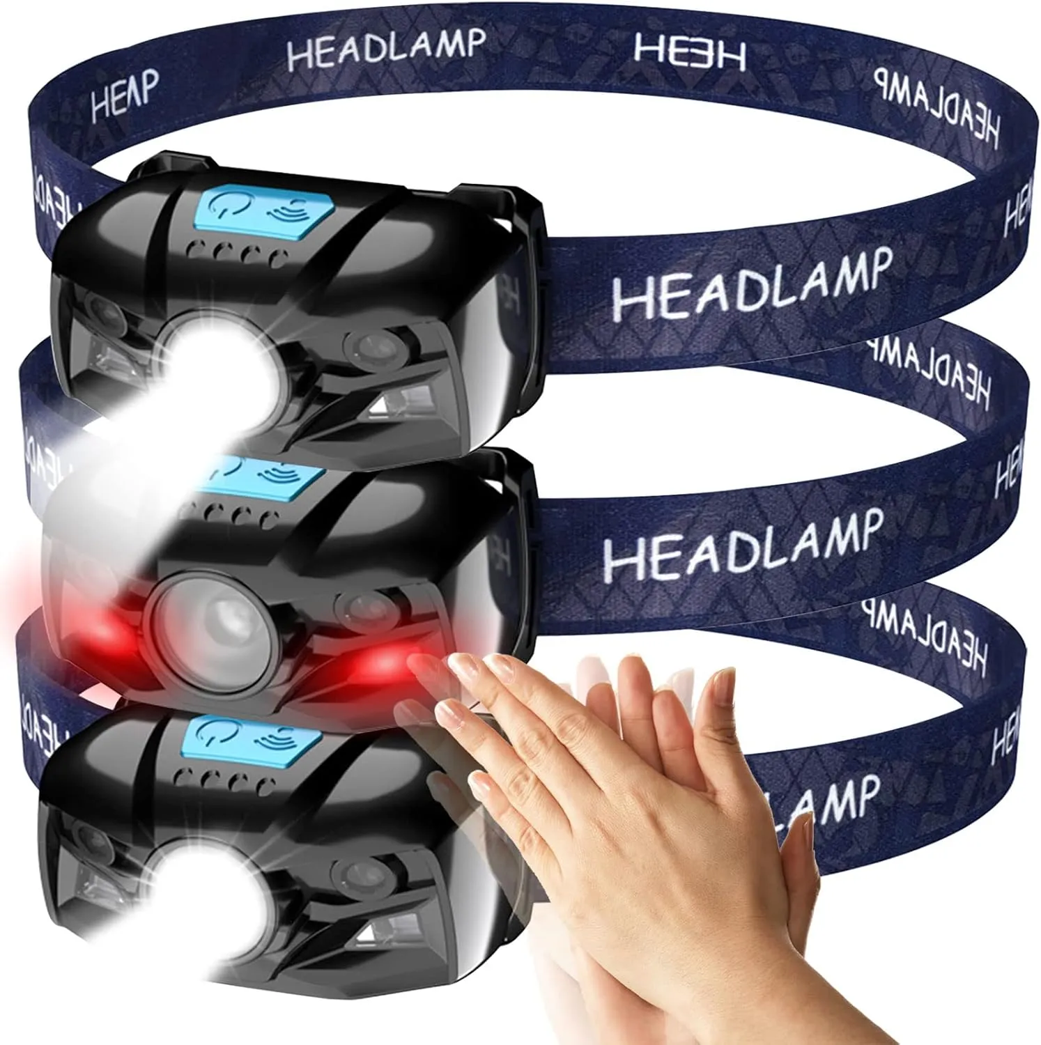 Headlamp Rechargeable, 3 Pack Motion Sensor LED Head Lamp Lightweight Work Light,Super Bright Head Lamp Flashlight 1000 Lumen with White&Red Light, 5 Modes& Waterproof Small Light for Camping Fishing