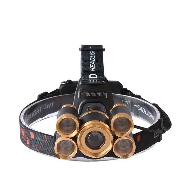 Headlamp Zoomable 10000LM Headlight Cree T6 5 LED waterproof Head Lamp 4 modes Strobe 2 18650 Battery for Hiking Direct Selling