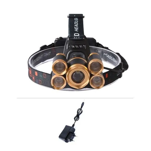 Headlamp Zoomable 10000LM Headlight Cree T6 5 LED waterproof Head Lamp 4 modes Strobe 2 18650 Battery for Hiking Direct Selling