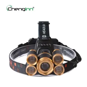 Headlamp Zoomable 10000LM Headlight Cree T6 5 LED waterproof Head Lamp 4 modes Strobe 2 18650 Battery for Hiking Direct Selling