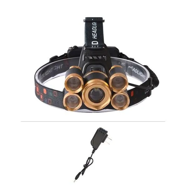 Headlamp Zoomable 10000LM Headlight Cree T6 5 LED waterproof Head Lamp 4 modes Strobe 2 18650 Battery for Hiking Direct Selling