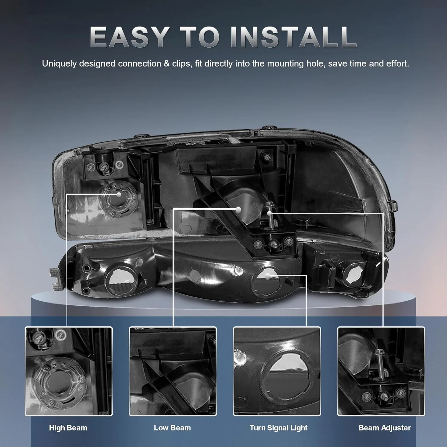 Headlight Assembly Front Lamp Compatible with 1999-2006 GMC Sierra 1500 2500, 2000-2006 GMC Yukon Headlamp w/Bulb Chrome Housing/Clear Lens/Clear Corner