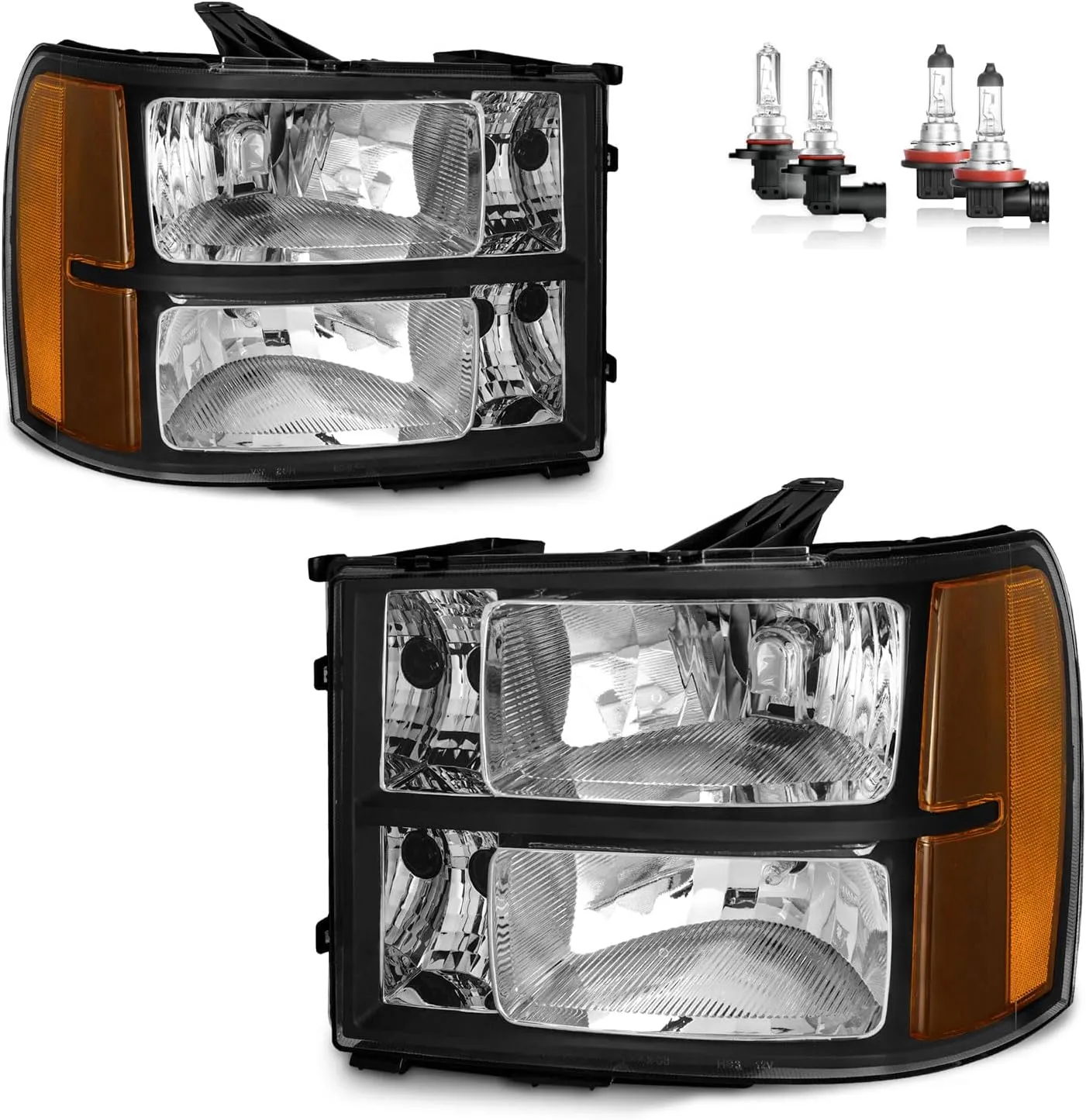 Headlights Assembly for 07-13 GMC Sierra 1500/07-14 Sierra 2500 HD 3500 HD Headlamp Replacement Black Housing Driver & Passenger Side