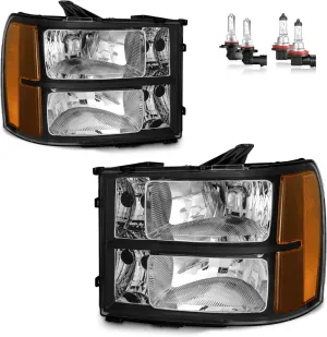 Headlights Assembly for 07-13 GMC Sierra 1500/07-14 Sierra 2500 HD 3500 HD Headlamp Replacement Black Housing Driver & Passenger Side