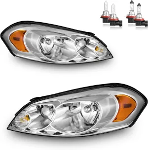 Headlights Assembly W/Bulbs for 2006-2013 Chevy Impala for 14-16 Chevy Impala Limited, 06-07 Chevy Monte Carlo Headlamp Replacement Pair