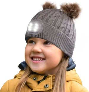 Headlightz by Roq Innovation - POM POM Beanie with Light, Unisex LED Beanie Hat with Light Built in, Rechargeable