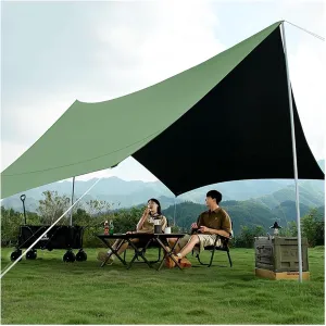 Heavy-Camping Tarp,Portable Camping Shelter, with 2 Poles Hammock Rain Fly Ultralight Portable Backpacking Tarp with 8 Nail & 8 Ropes 4.5x4.5m