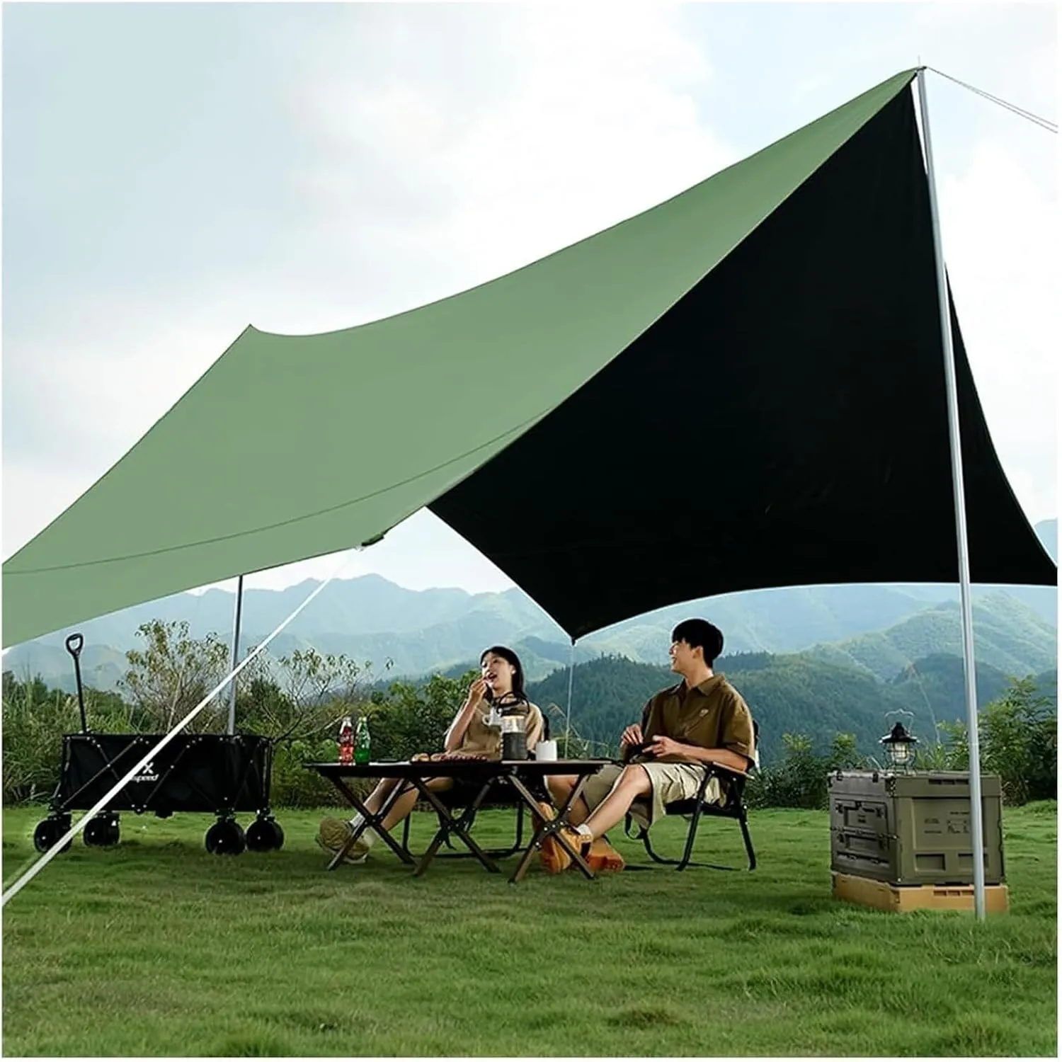 Heavy-Camping Tarp,Portable Camping Shelter, with 2 Poles Hammock Rain Fly Ultralight Portable Backpacking Tarp with 8 Nail & 8 Ropes 4.5x4.5m