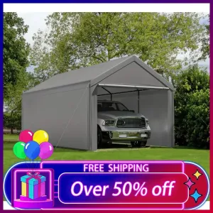 Heavy Duty Carport Steel Canopy Storage Shed 10x20 Ft w/ Sidewall & Doors (Gray)