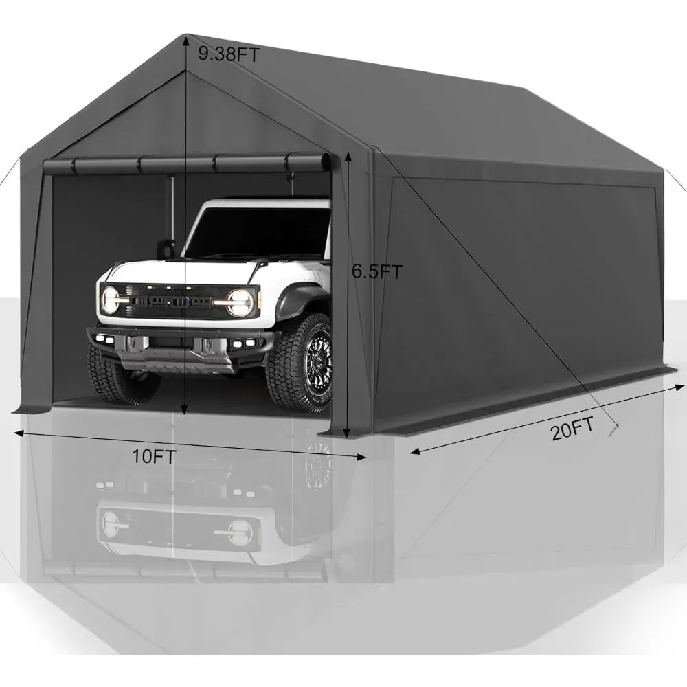 Heavy Duty Carport Steel Canopy Storage Shed 10x20 Ft w/ Sidewall & Doors (Gray)