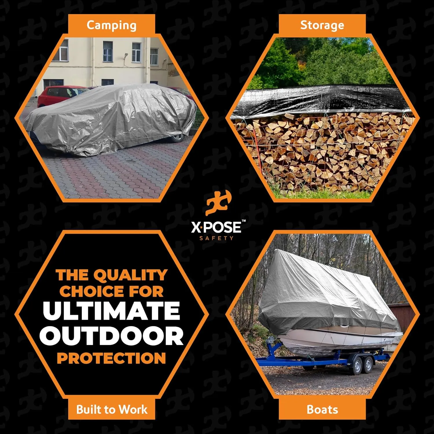Heavy Duty Poly Tarp - 10' x 12' - 10 Mil Thick Waterproof, UV Blocking Protective Cover - Reversible Silver and Black - Laminated Coating - Grommets - by Xpose Safety