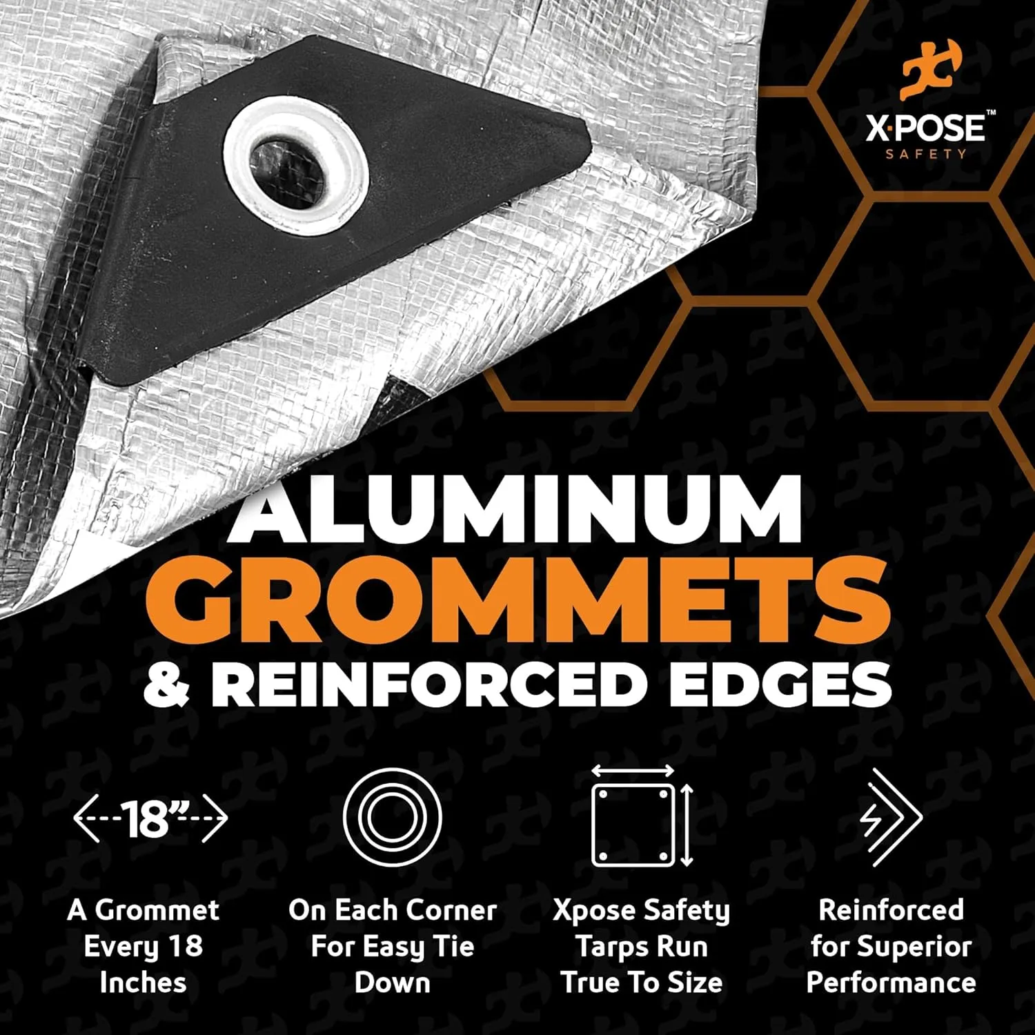 Heavy Duty Poly Tarp - 10' x 12' - 10 Mil Thick Waterproof, UV Blocking Protective Cover - Reversible Silver and Black - Laminated Coating - Grommets - by Xpose Safety