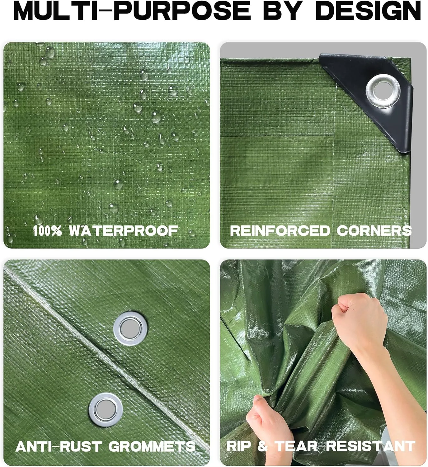 Heavy Duty Tarp 16' x 24' 9-mil Waterproof Poly Reinforced Tarp Cover Tent Shelter Camping Tarpaulin with Grommets Forest Green